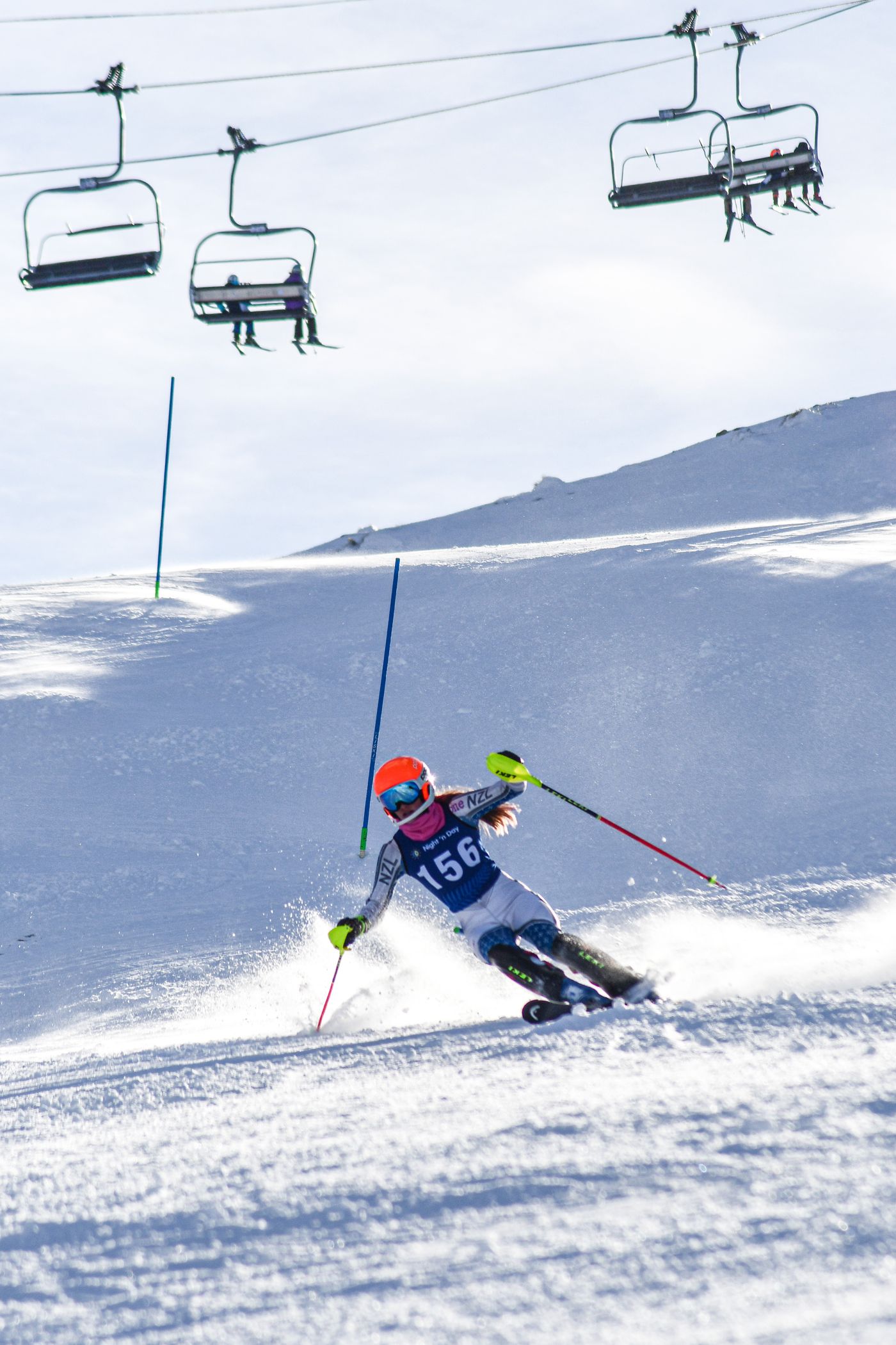 Isla attacking the course beneath the chairlift