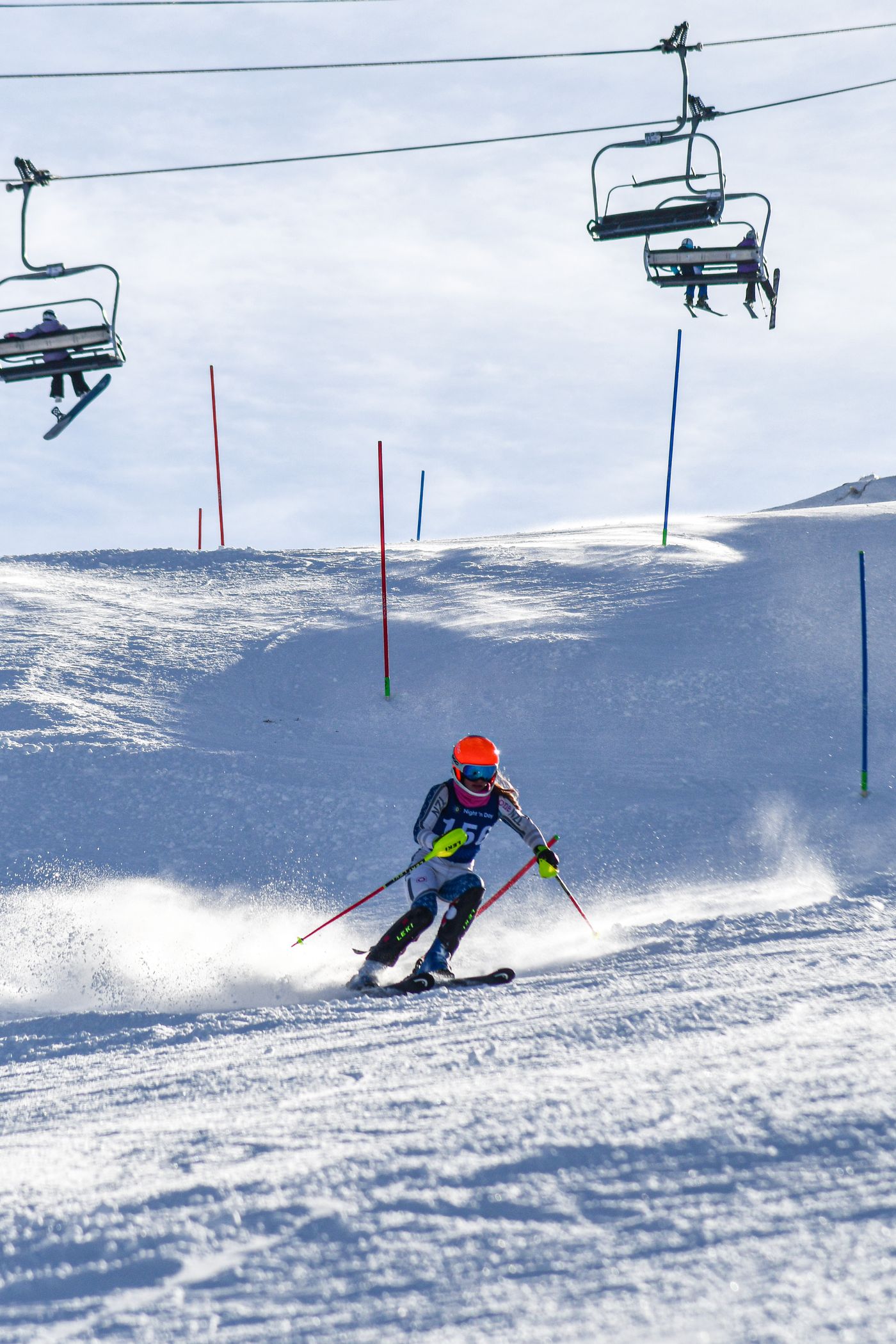 Isla mid-turn between slalom gates